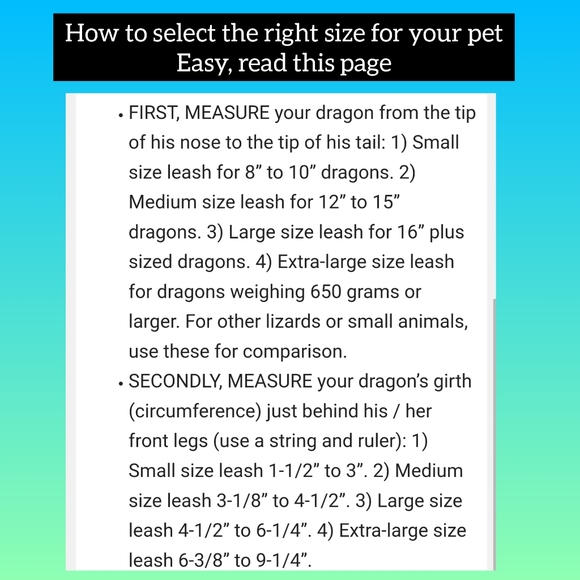 5/$25 Variety bearded dragon, lizard, turtle, iguana harness leash sets - Picture 9 of 13